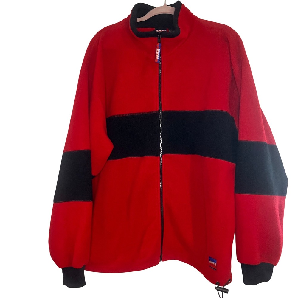 Graphite Sport Mens Fleece Jacket Red Black Colorblock Full Zip Mock Neck Large